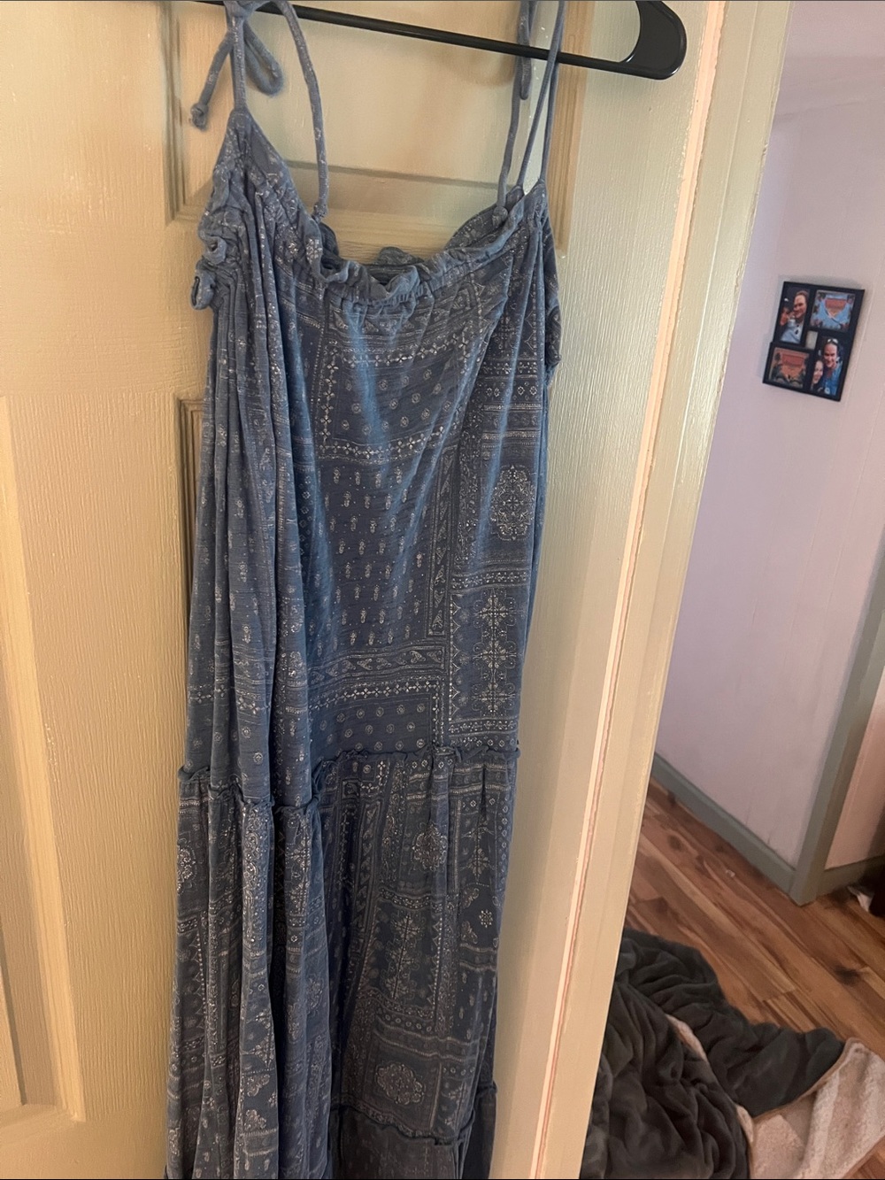 Lucky Brand Dusty Blue Bandana Print Maxi Dress